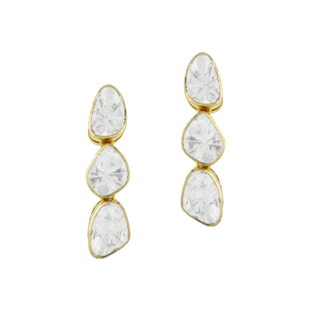 Triple Polki Diamond Earrings in Open Gold Setting
